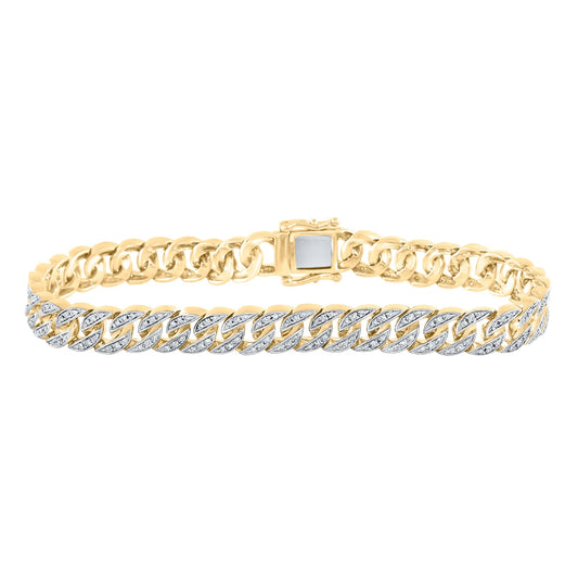 14K Yellow Gold Mens Round Diamond Cuban Link Bracelet 1-3/4 Cttw, Length: 8.5 In, Width: 0.31 In