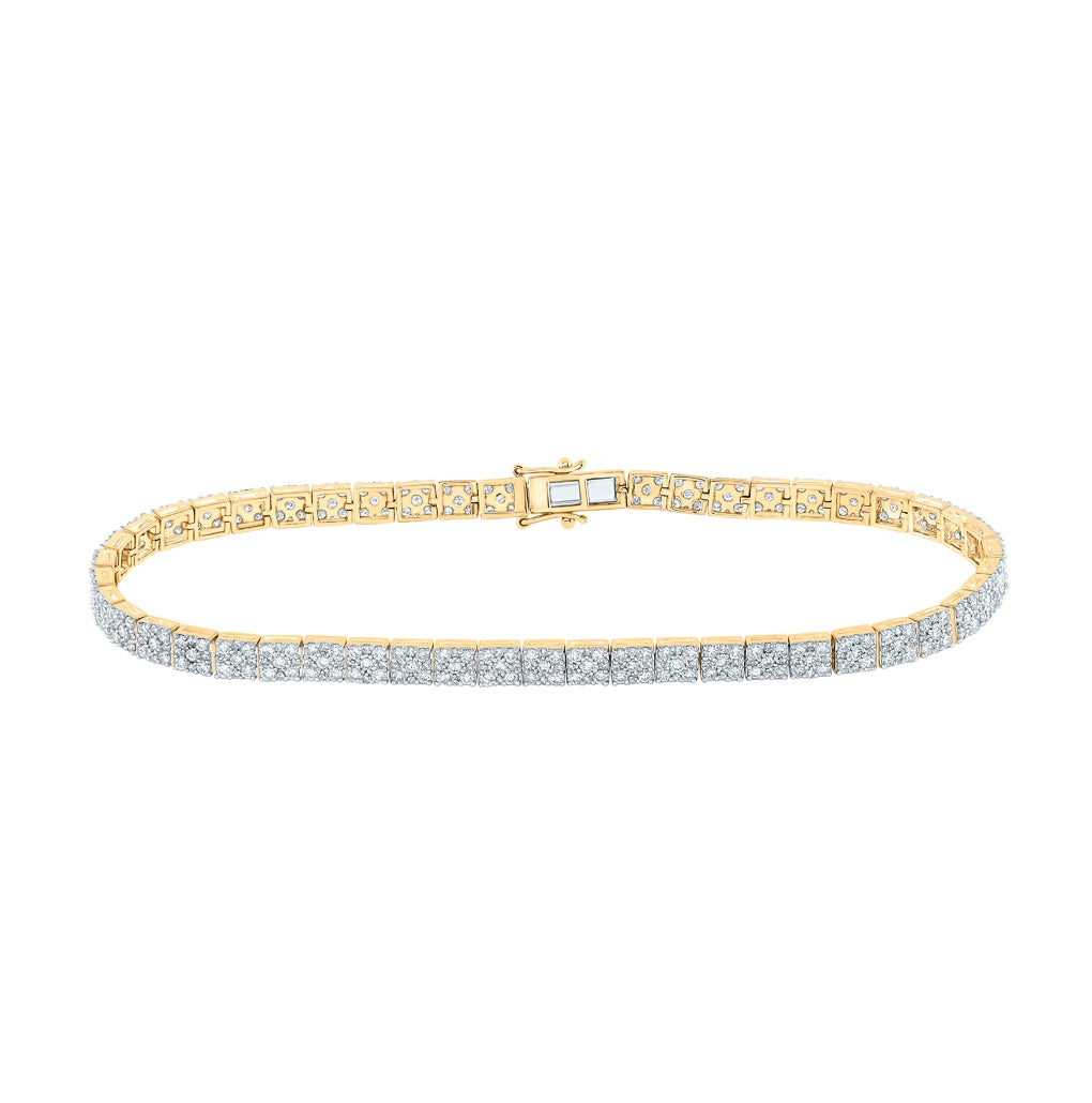 14K Yellow Gold Mens Round Diamond Single Row Link Bracelet 4-1/3 Cttw