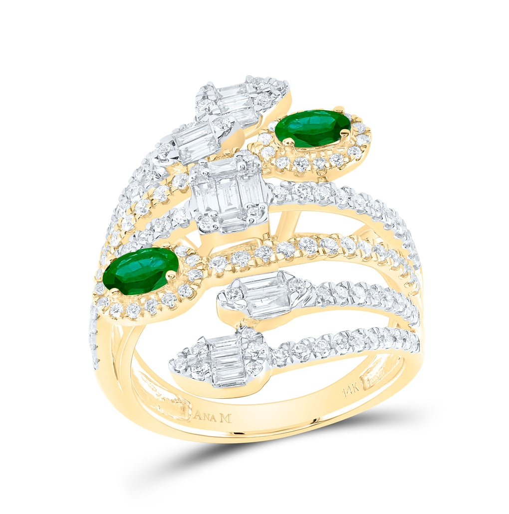 14K Yellow Gold Womens Oval Emerald Diamond Spiral Fashion Ring 1-3/4 Cttw, Womens Size: 5-10