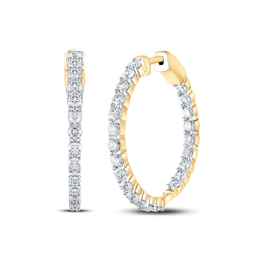 14K Yellow Gold Womens Round Diamond Inside Outside Hoop Earrings 3 Cttw