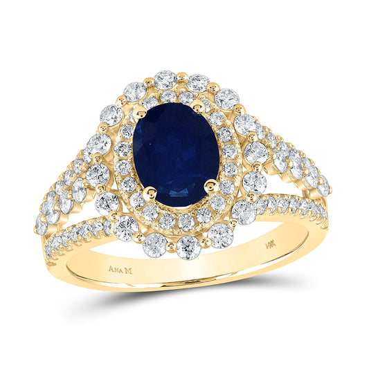 14K Rose Or Yellow Gold Womens Oval Blue Sapphire Diamond Fashion Ring, Womens Size: 5-10