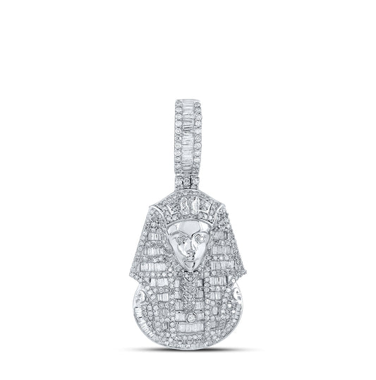 Sterling Silver Mens Round Diamond Pharaoh Charm Pendant 2-1/2ctw