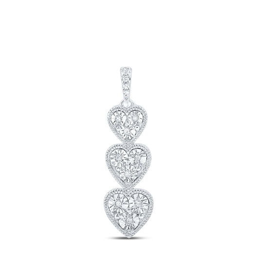 Sterling Silver Womens Round Diamond Triple Heart Pendant 1/20ctw, Length: 0.94 Inch Width: 0.28 Inch