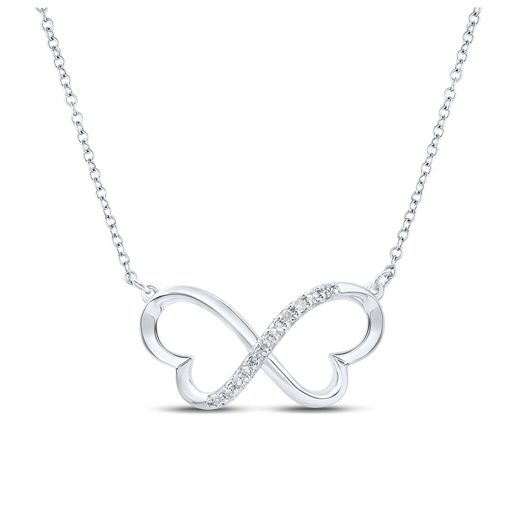 Sterling Silver Womens Round Diamond 18-inch Infinity Heart Necklace 1/12 Cttw, Length: 0.32 In, Width: 0.74 In