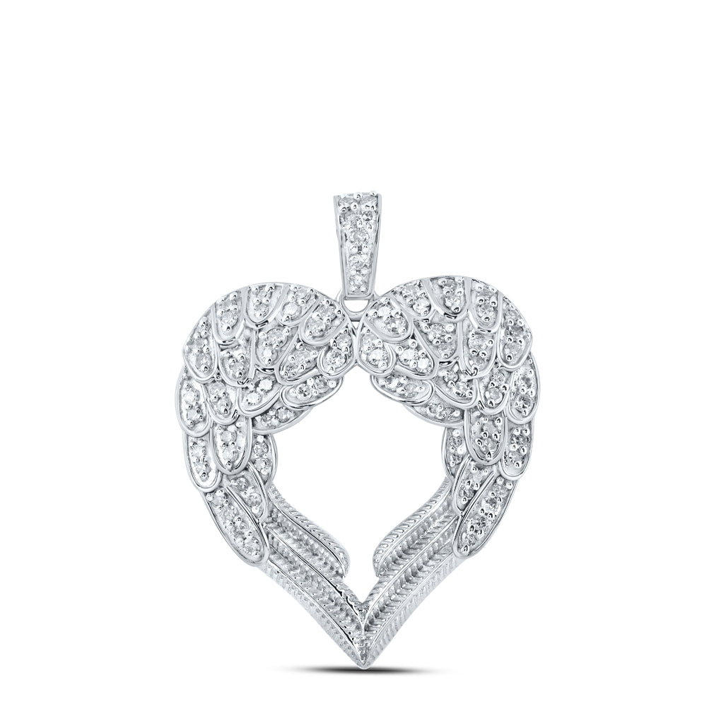 10K Yellow Or White Or Rose Gold Womens Round Diamond Wing Heart Pendant