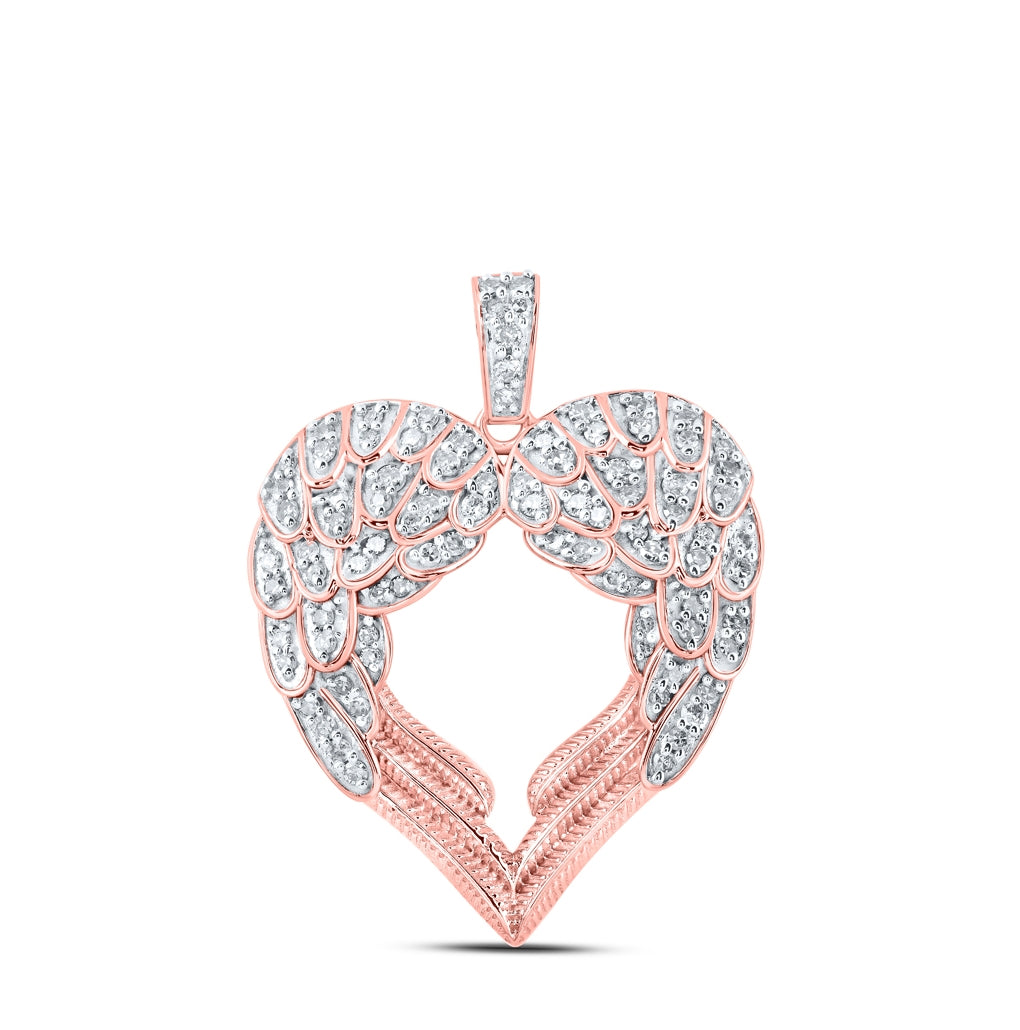 10K Yellow Or White Or Rose Gold Womens Round Diamond Wing Heart Pendant