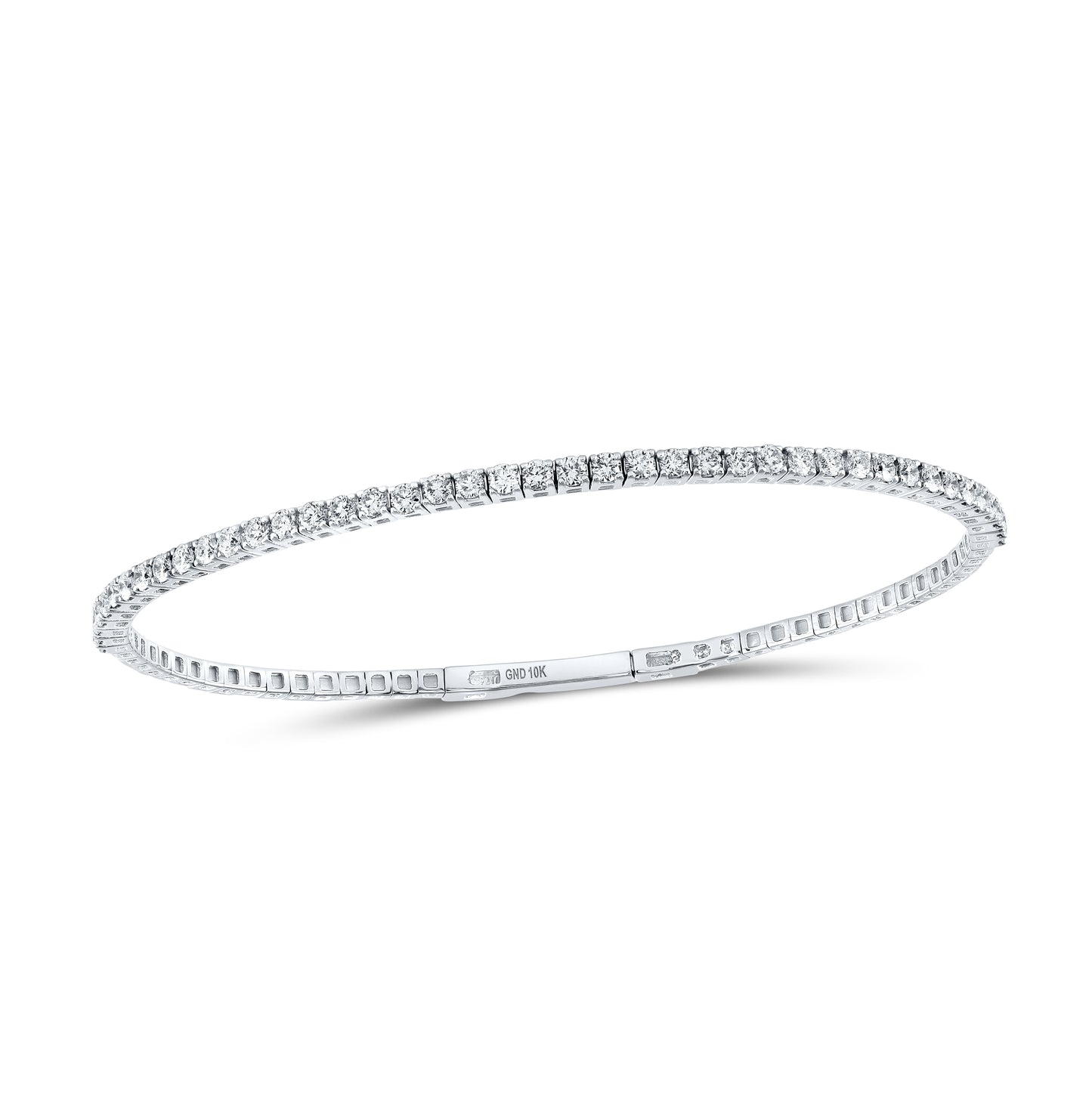 10K White Gold Womens Round Diamond Flexible Single Row Bangle Bracelet 1-1/4 Cttw