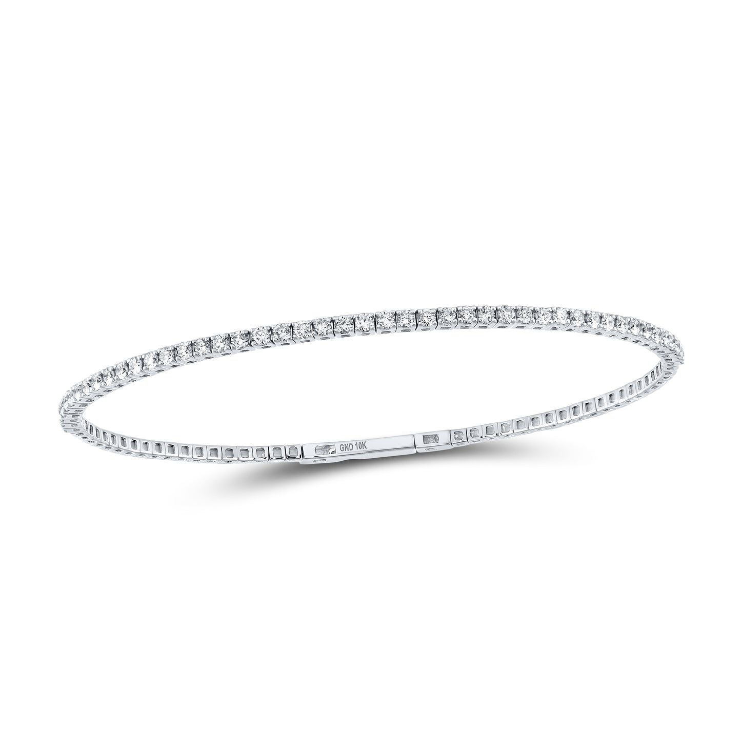 10K White Gold Womens Round Diamond Flexible Bangle Bracelet 1-1/3 Cttw