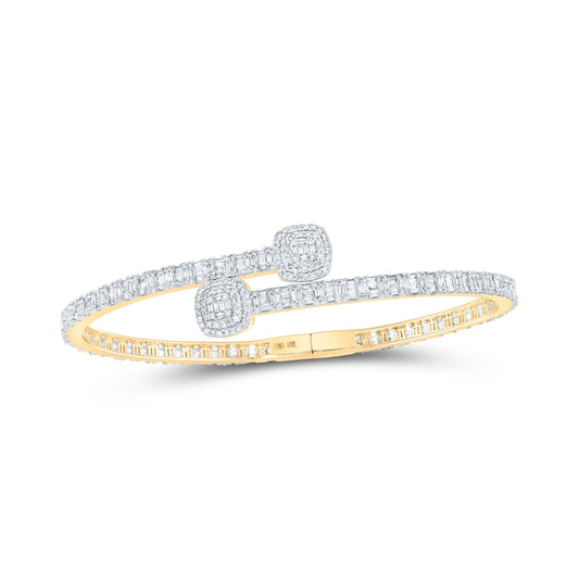 10K White Or Yellow Gold Womens Baguette Diamond Cushion Square Cuff Bangle Bracelet