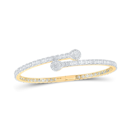 10K White Or Yellow Gold Womens Baguette Diamond Pear Cuff Bangle Bracelet