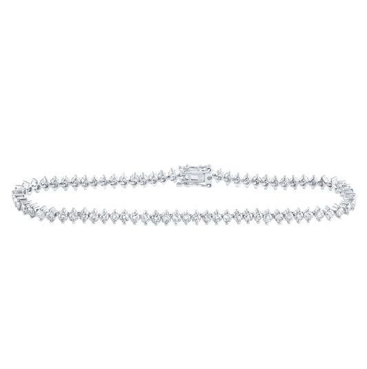 14K White Gold Womens Round Diamond Tennis Bracelet 3-1/4 Cttw