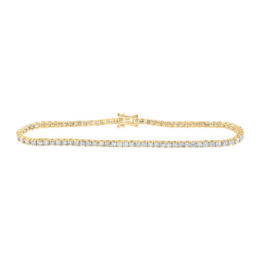 14K Yellow Or White Or Rose Gold Womens Round Diamond Single Row Tennis Bracelet