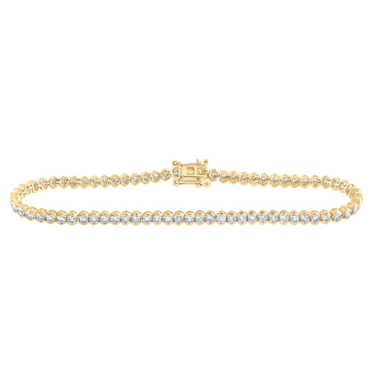 14K Yellow Or White Or Rose Gold Womens Round Diamond Single Row Tennis Bracelet