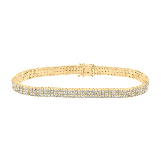 14K Yellow Gold Womens Round Diamond Triple Row Tennis Bracelet 4 Cttw