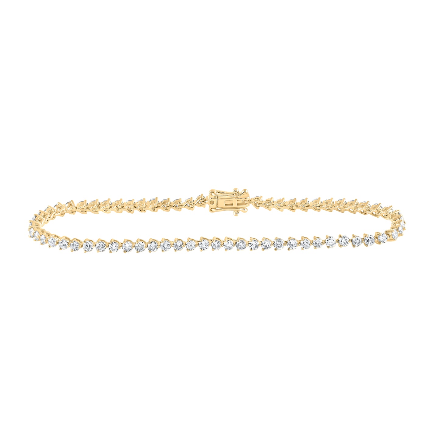 14K Yellow Gold Womens Round Diamond Single Row Tennis Bracelet 2-3/4 Cttw