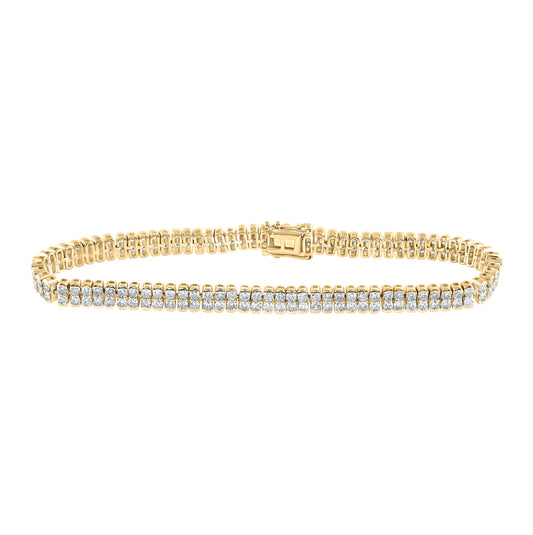 14K Yellow Gold Womens Round Diamond Double Row Tennis Bracelet 4-3/8 Cttw