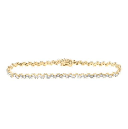 14K Yellow Gold Womens Round Diamond Tennis Bracelet 3-1/2 Cttw