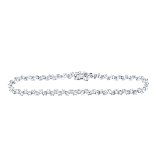 14K White Gold Womens Round Diamond Tennis Bracelet 3-1/2 Cttw