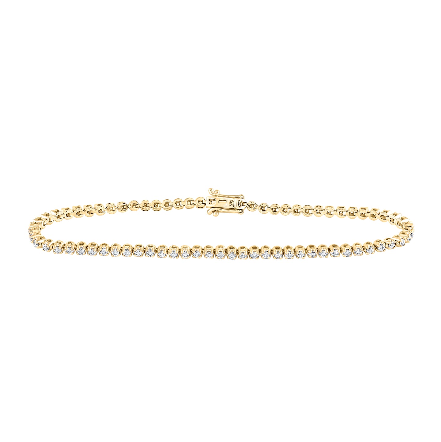 14K Yellow Gold Womens Round Diamond Single Row Tennis Bracelet 1-1/5 Cttw