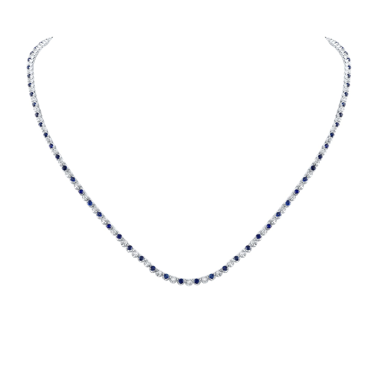 14K White Gold Womens Round Blue Sapphire Diamond 18-inch Tennis Necklace 5-5/8 Cttw, Length: 17.99 In