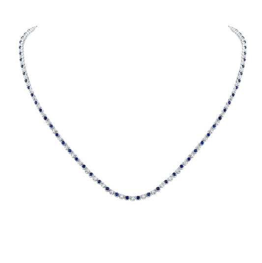 14K White Gold Womens Round Blue Sapphire Diamond 18-inch Tennis Necklace 5-5/8 Cttw, Length: 17.99 In