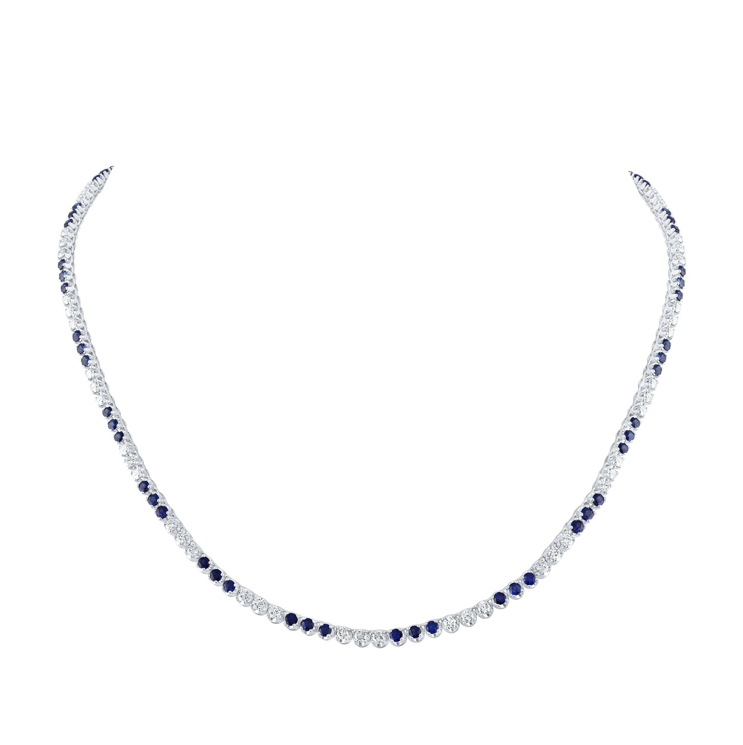 14K White Gold Womens Round Blue Sapphire Diamond 18-inch Tennis Necklace 8-3/8 Cttw, Length: 17.99 In