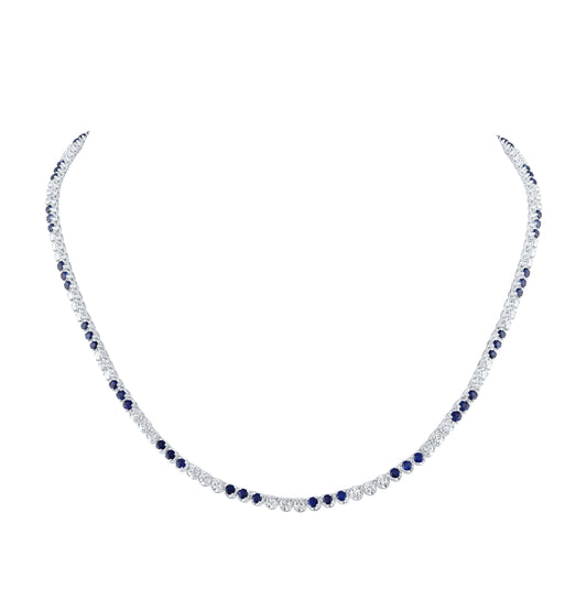 14K White Gold Womens Round Blue Sapphire Diamond 18-inch Tennis Necklace 8-3/8 Cttw, Length: 17.99 In