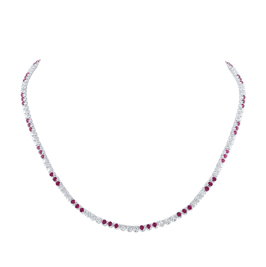 14K White Gold Womens Round Ruby Diamond 18-inch Tennis Necklace 5-5/8 Cttw, Length: 17.99 In