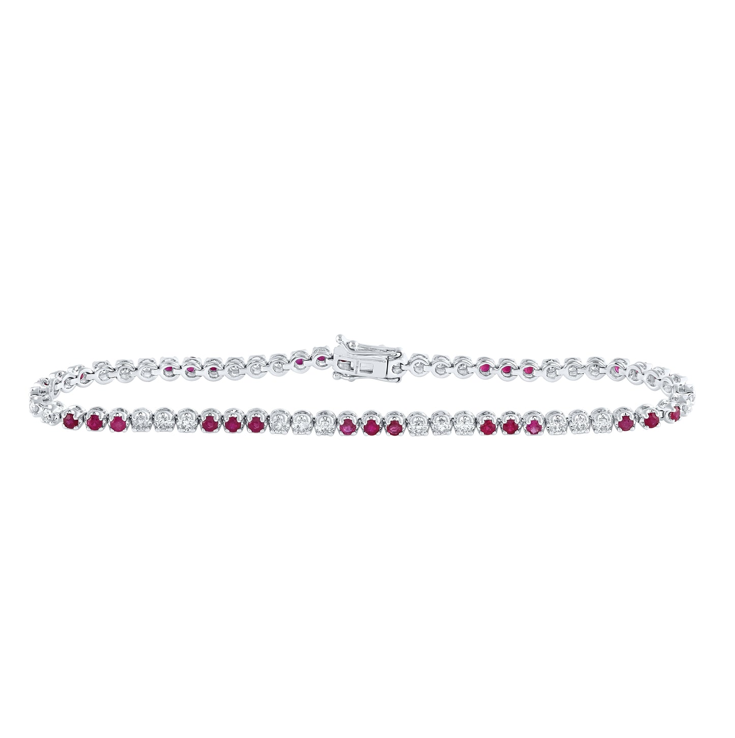 14K White Gold Womens Round Ruby Diamond Tennis Bracelet 2-1/2 Cttw