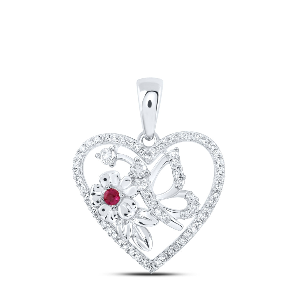 10K Yellow Or White Or Rose Gold Womens Round Ruby Diamond Butterfly Heart Pendant