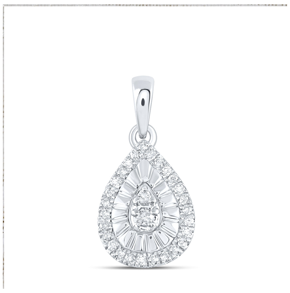 Sterling Silver Womens Round Diamond Teardrop Pendant 1/8ctw, Length: 0.59 Inch Width: 0.31 Inch