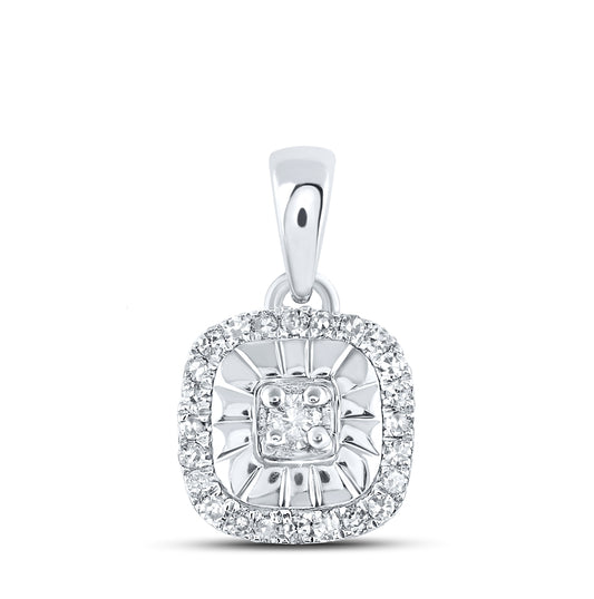 Sterling Silver Womens Round Diamond Square Pendant 1/8ctw, Length: 0.55 Inch Width: 0.3 Inch