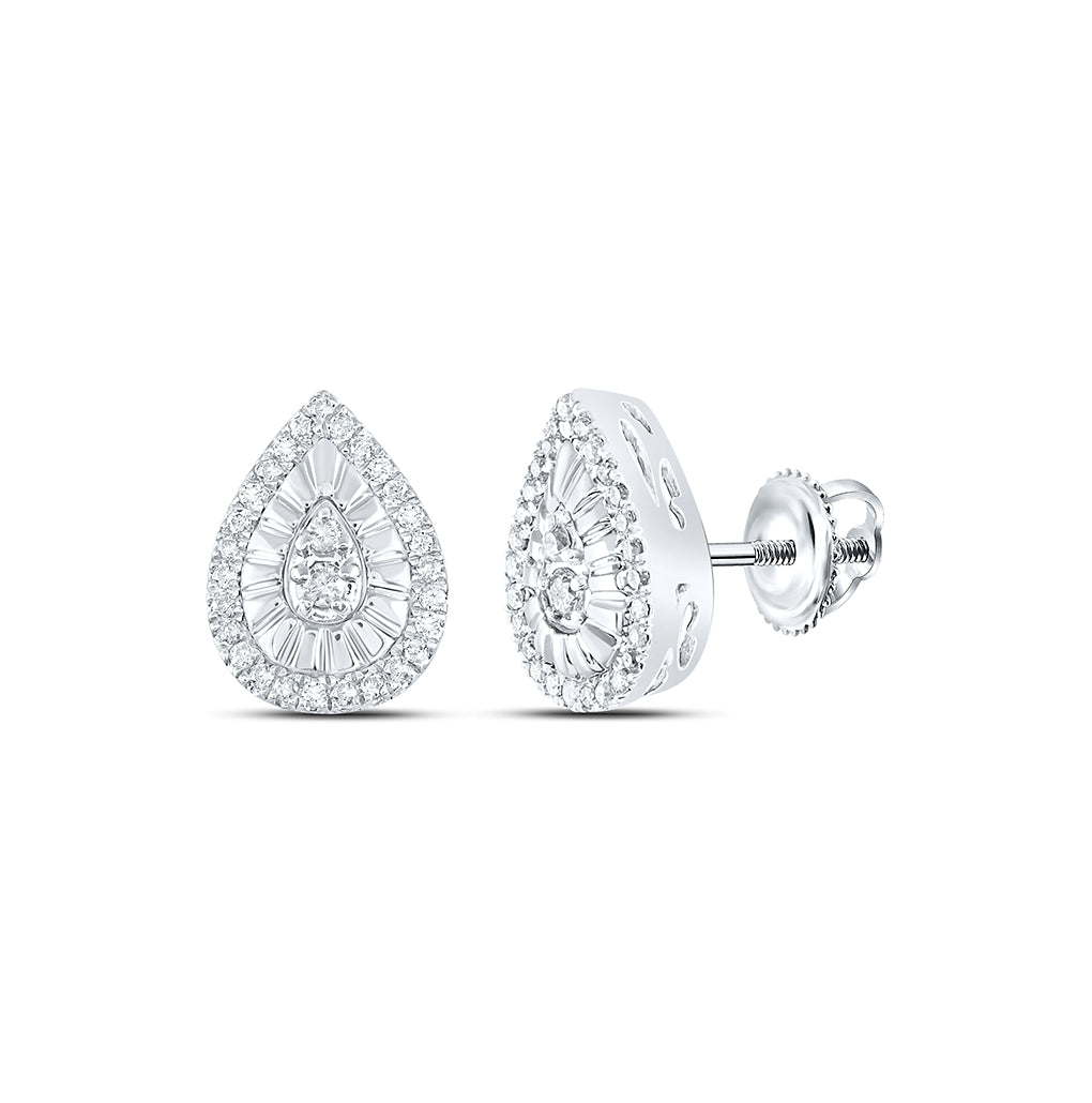 Sterling Silver Womens Round Diamond Teardrop Earrings 1/5ctw, Length: 0.37 Inch Width: 0.26 Inch