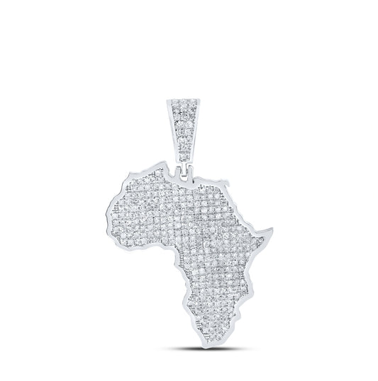 Sterling Silver Mens Round Diamond Africa Charm Pendant 1ctw