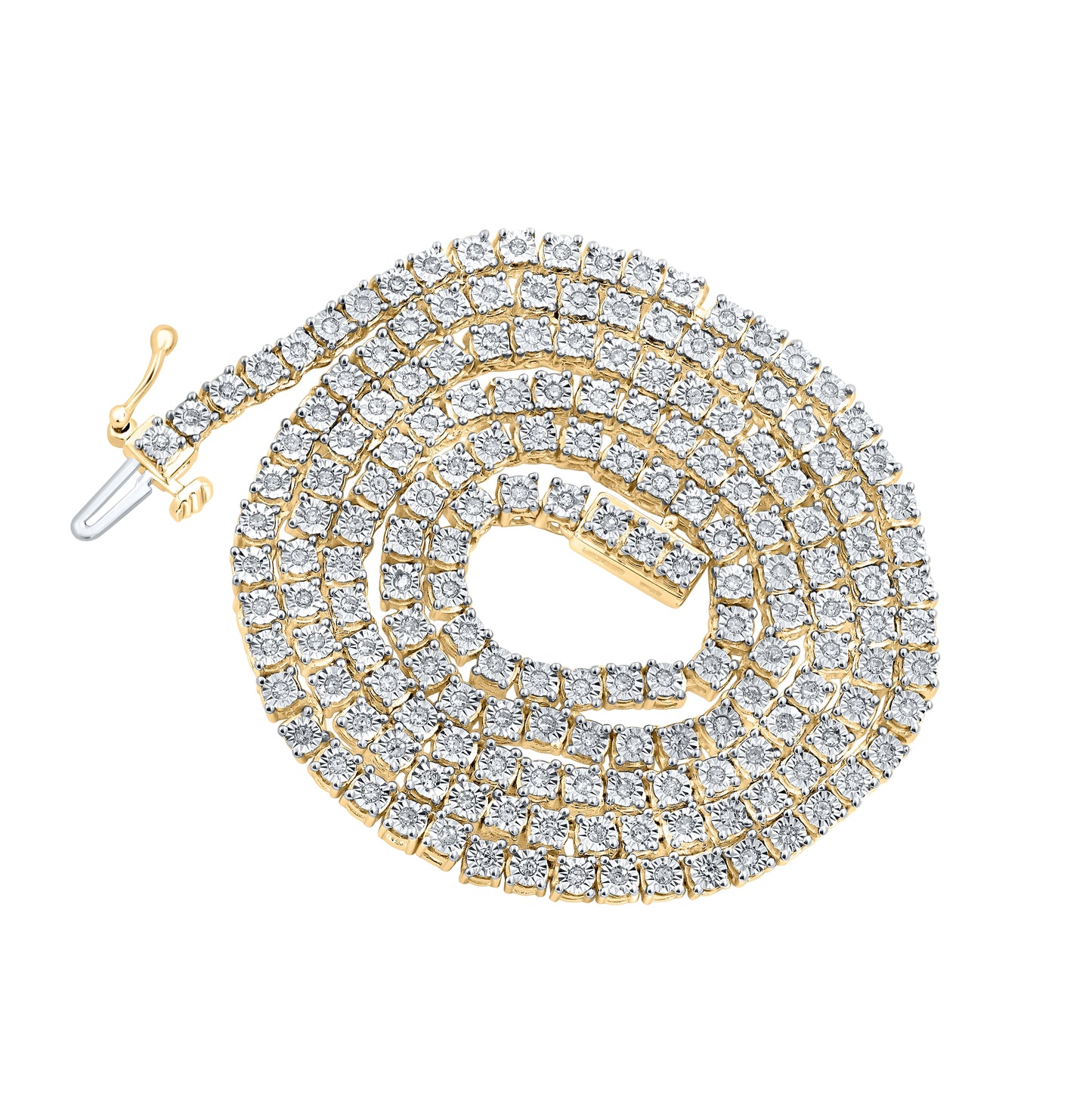 Yellow-tone Or Sterling Silver Mens Round Diamond 18-inch Link Chain Necklace 1-1/5 Cttw, Length: 17.99 In