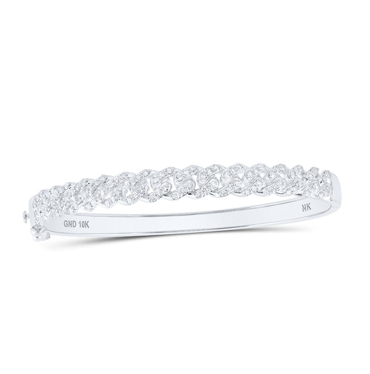 10K White Gold Womens Round Diamond Cuban Link Cuff Bangle Bracelet 1-5/8 Cttw, Width: 0.3 In