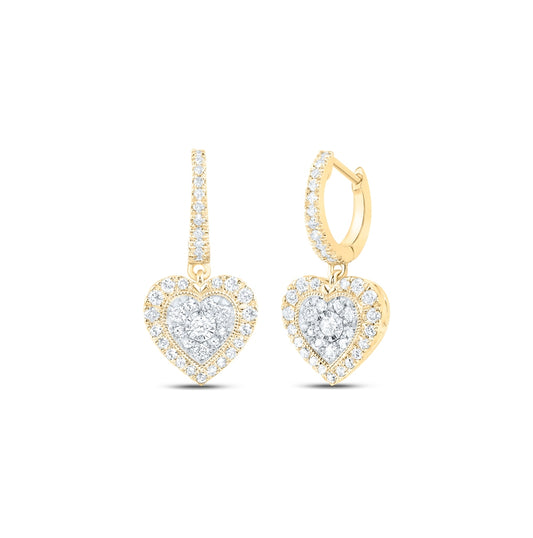 10K Yellow Or White Or Rose Gold Womens Round Diamond Heart Dangle Earrings