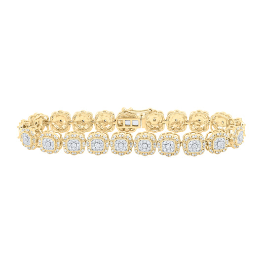 10K Yellow Or White Or Rose Gold Womens Round Diamond Square Link Fashion Bracelet 2-3/8 Cttw