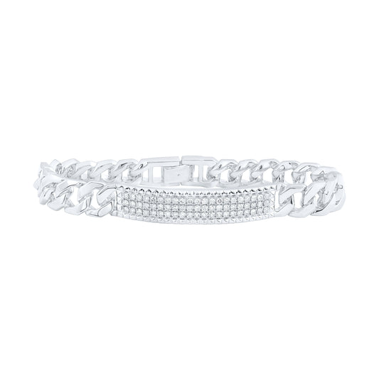 14K White Gold Mens Round Diamond 8.5-inch Cuban Link Bracelet 1-1/2 Cttw, Length: 8.5 In