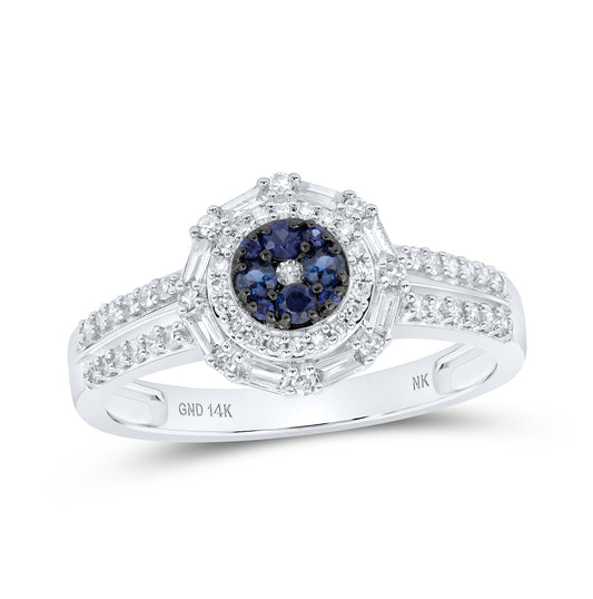 14K White Gold Womens Round Blue Sapphire Cluster Ring 1/2 Cttw, Womens Size: 5-10