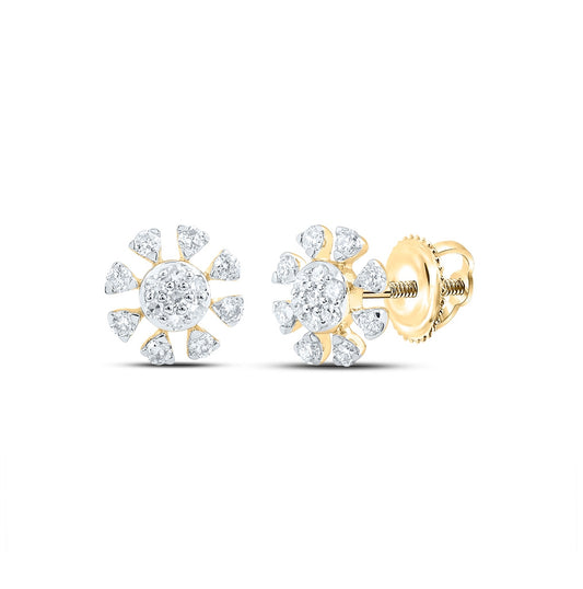 14K Yellow Or White Or Rose Gold Womens Round Diamond Cluster Earrings