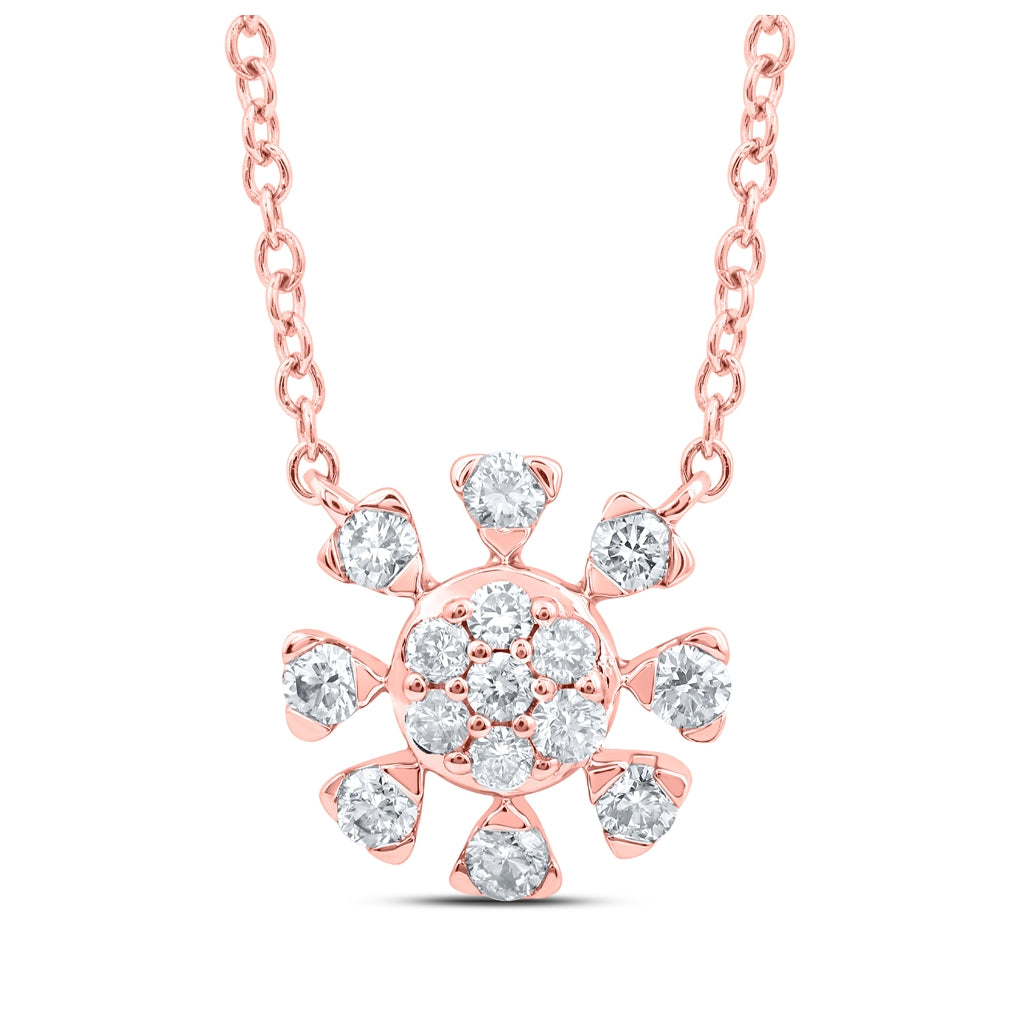 14K Yellow Or White Or Rose Gold Womens Round Diamond 18-inch Cluster Necklace