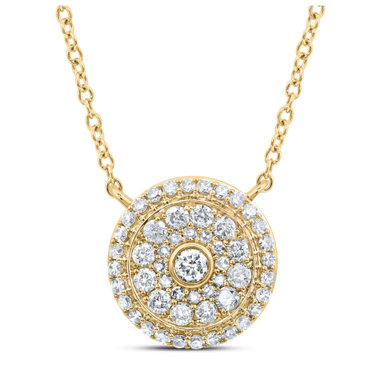 14K Yellow Or White Or Rose Gold Womens Round Diamond 18-inch Cluster Circle Necklace