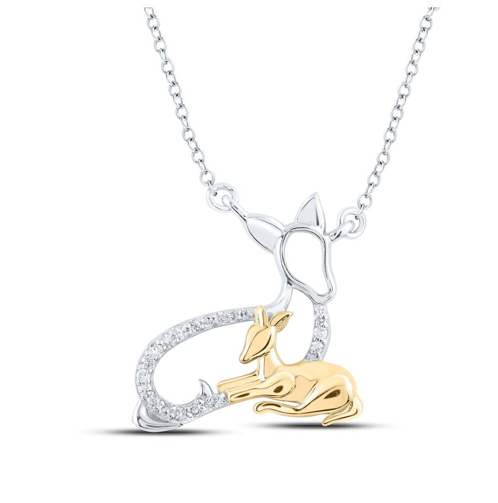 Sterling Silver Womens Round Diamond Deer Fawn Fashion Necklace 1/12 Cttw