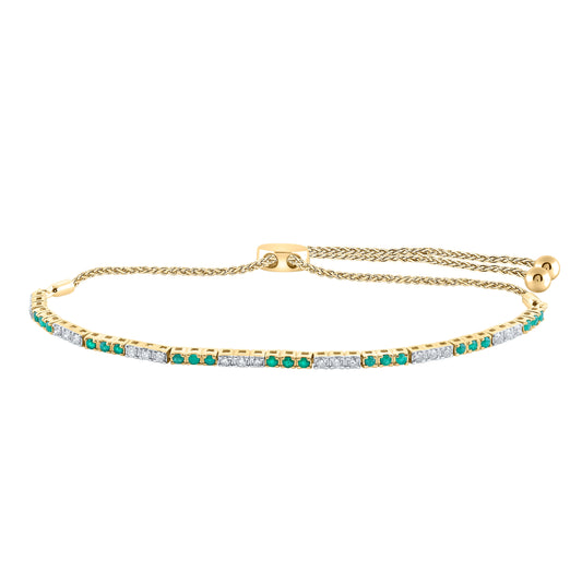 14K White Or Yellow Gold Womens Round Emerald Diamond Bolo Bracelet