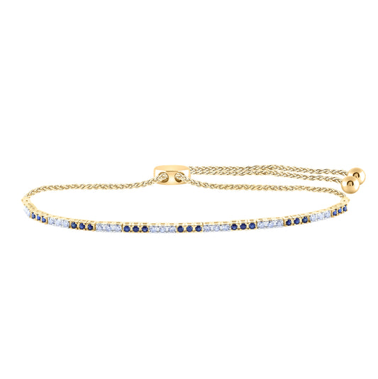 14K White Or Yellow Gold Womens Round Blue Sapphire Diamond Bolo Bracelet