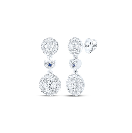 14K White Gold Womens Round Diamond Dangle Earrings 1 Cttw