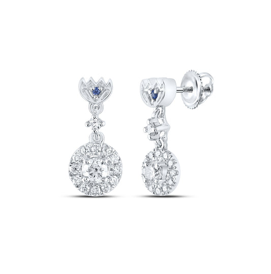 14K White Gold Womens Round Diamond Dangle Earrings 1/2ctw