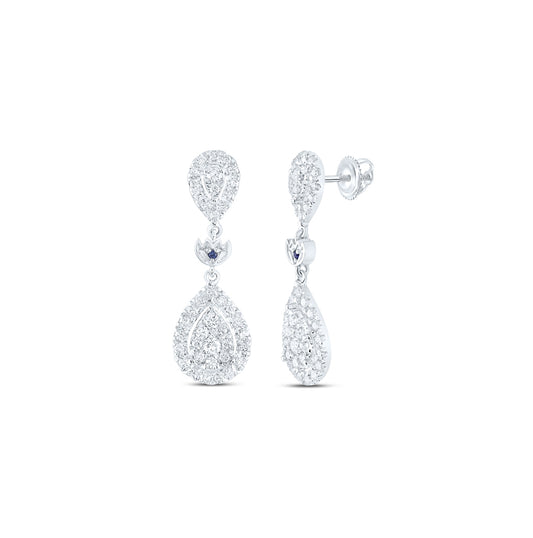 14K White Gold Womens Round Diamond Dangle Earrings 1ctw