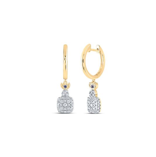 14K White Or Yellow Gold Womens Round Diamond Square Hoop Dangle Earrings